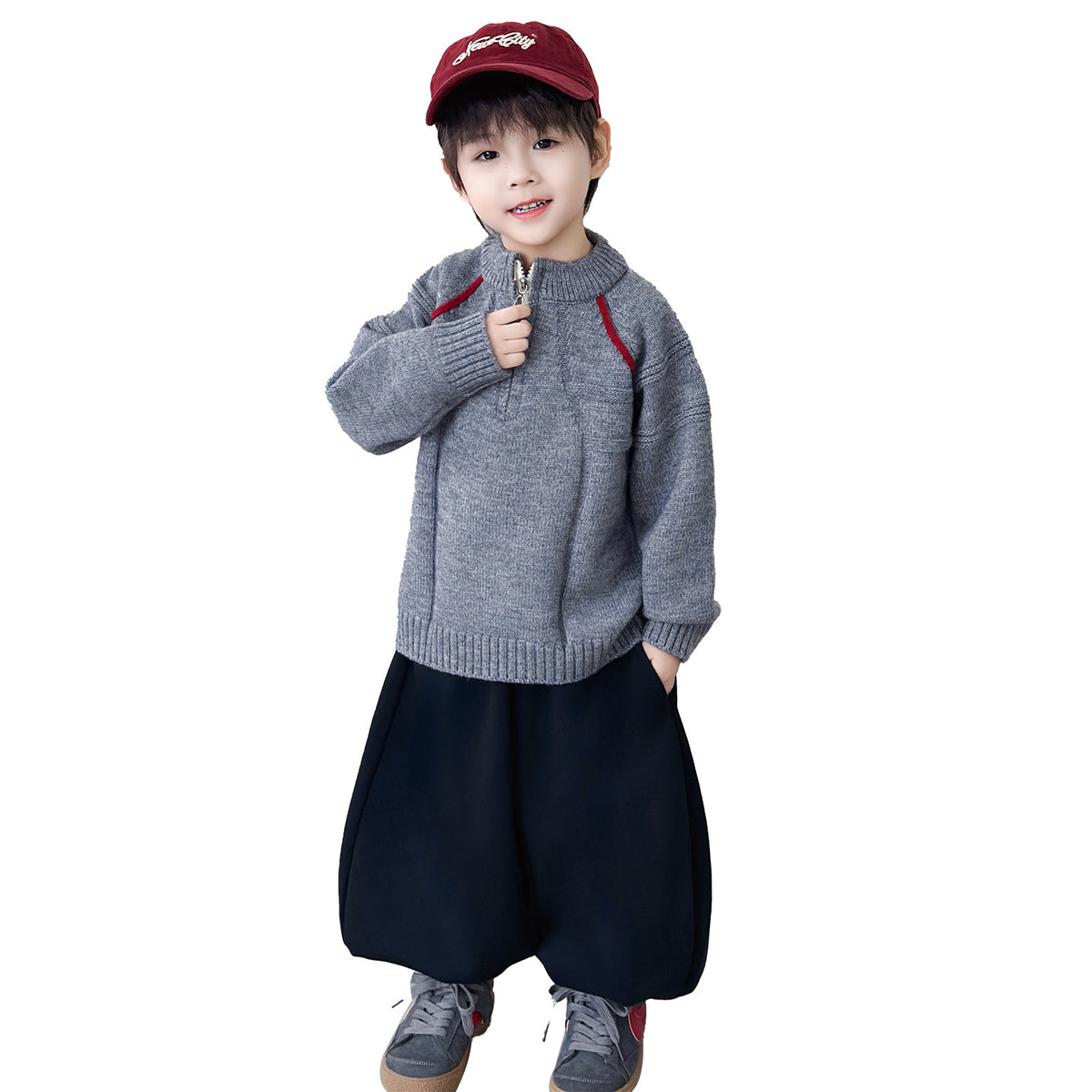 Boys Half Zip Knit Sweater Autumn Winter Fashionable Trendy Top