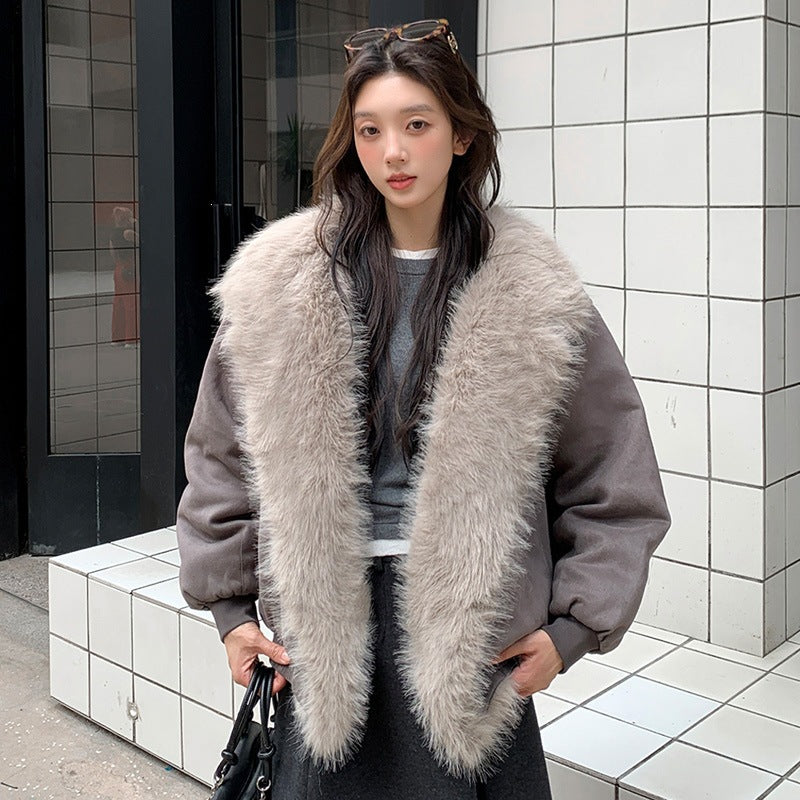 Vintage Thickened Short Fur Collar Fleece Lined Winter Parka