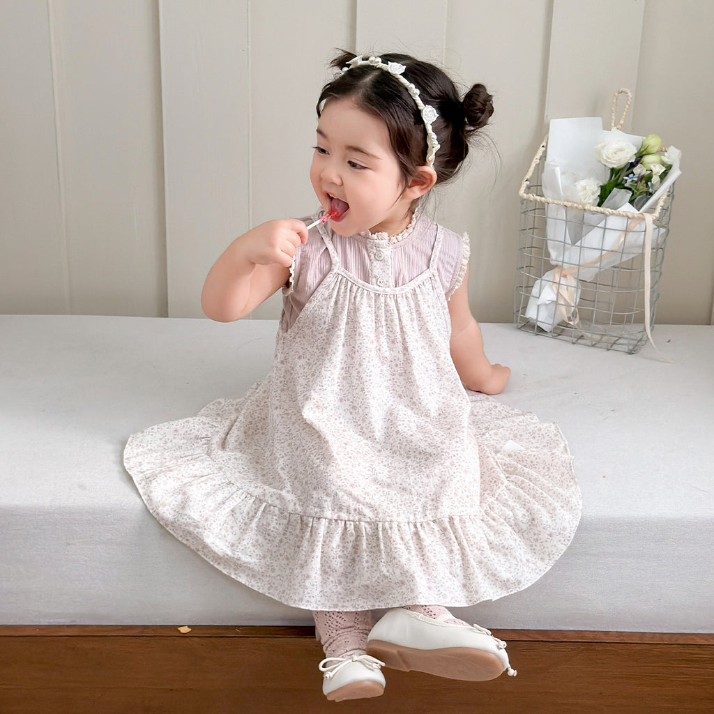 Summer Lightweight Dress for GirlsPrincess Style Home Wear Ink Wash Print Design