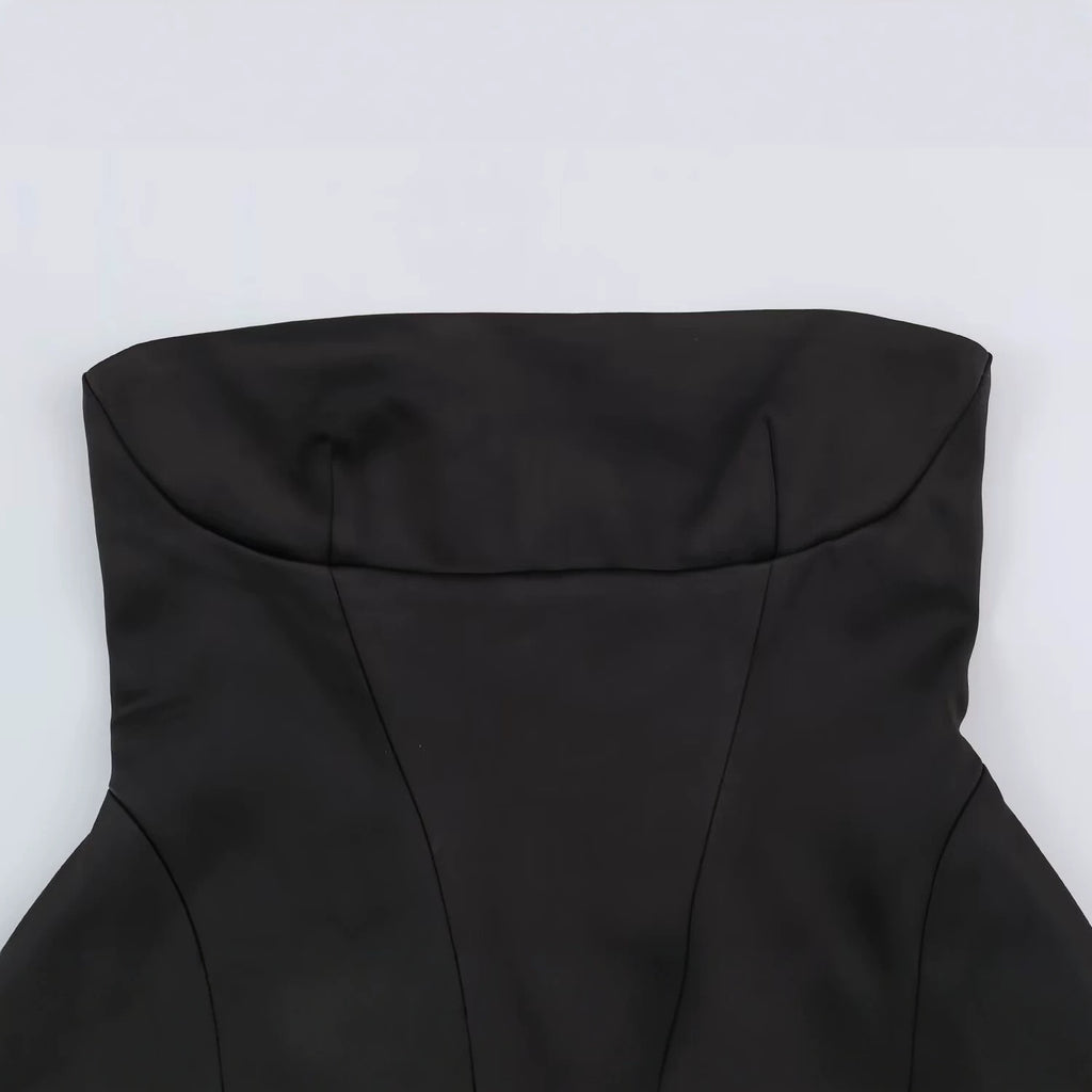Satin texture short skirt hem strapless top for women