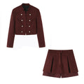 Knot button suede texture suit+half skirt set for women