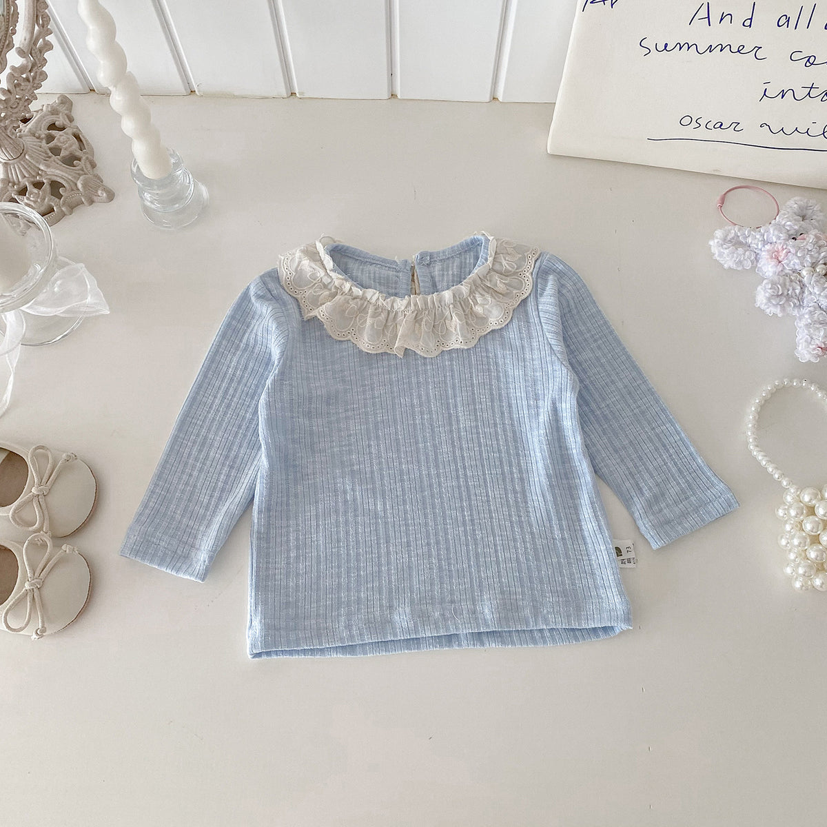 Cute Baby Girl Overalls Set with Applique, Ruffled Collar Bodysuit Two-Piece Outfit