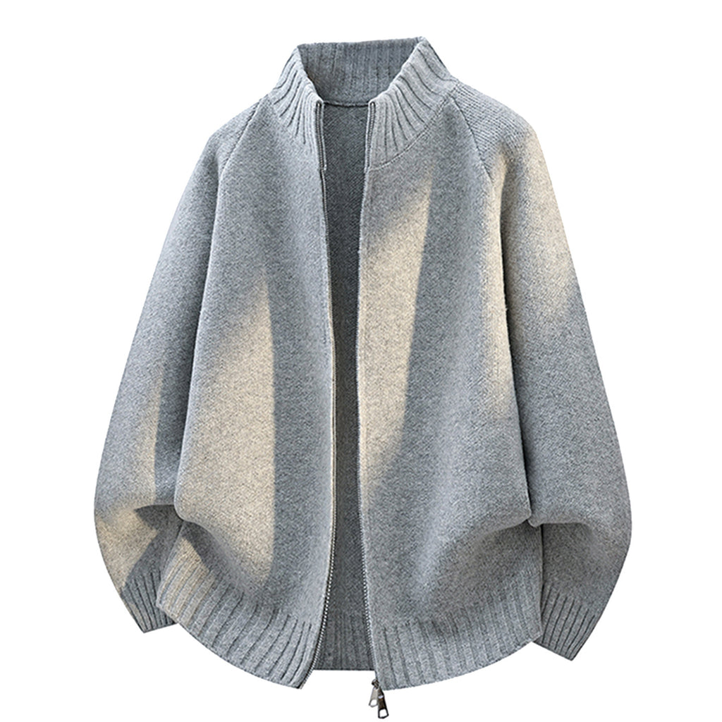Men's Minimalist Stand Collar Zipper Cardigan Loose Fit Knitwear Jacket