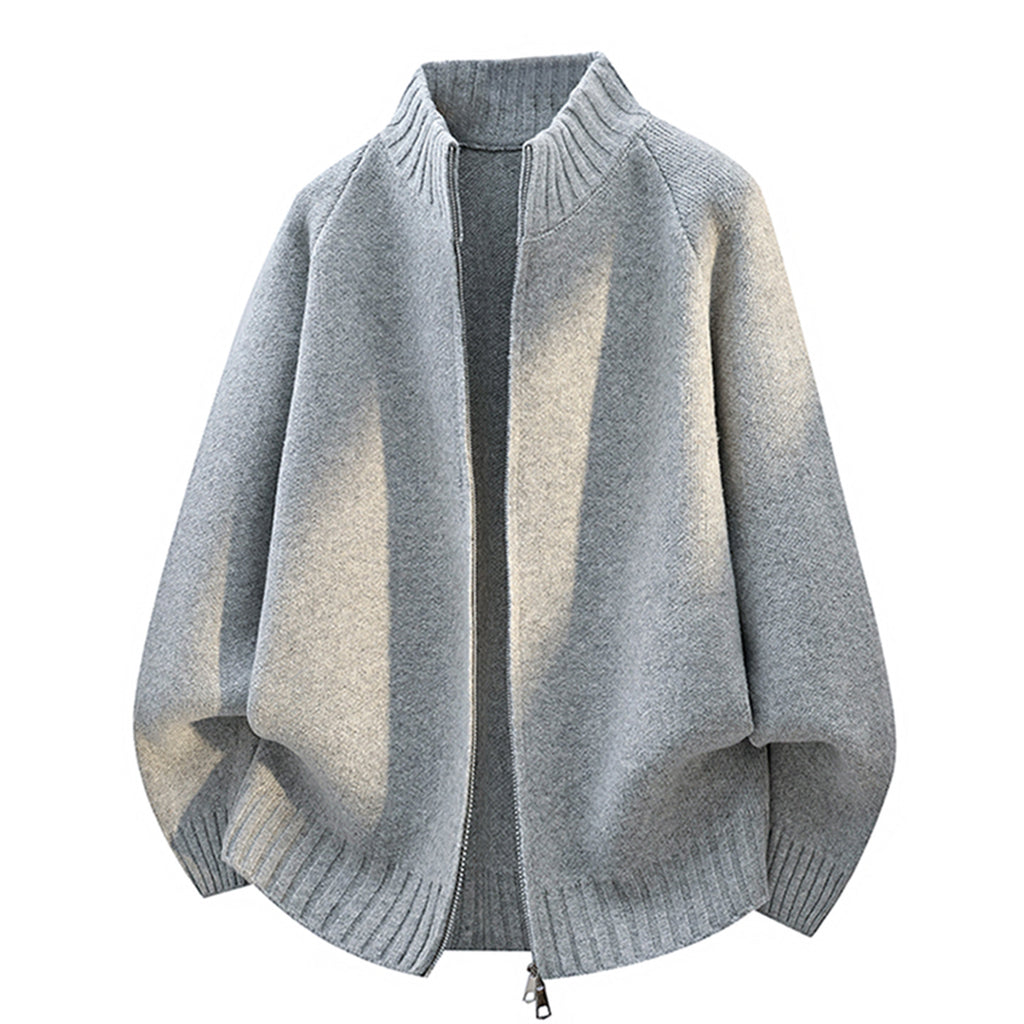 Men's Minimalist Stand Collar Zipper Cardigan Loose Fit Knitwear Jacket