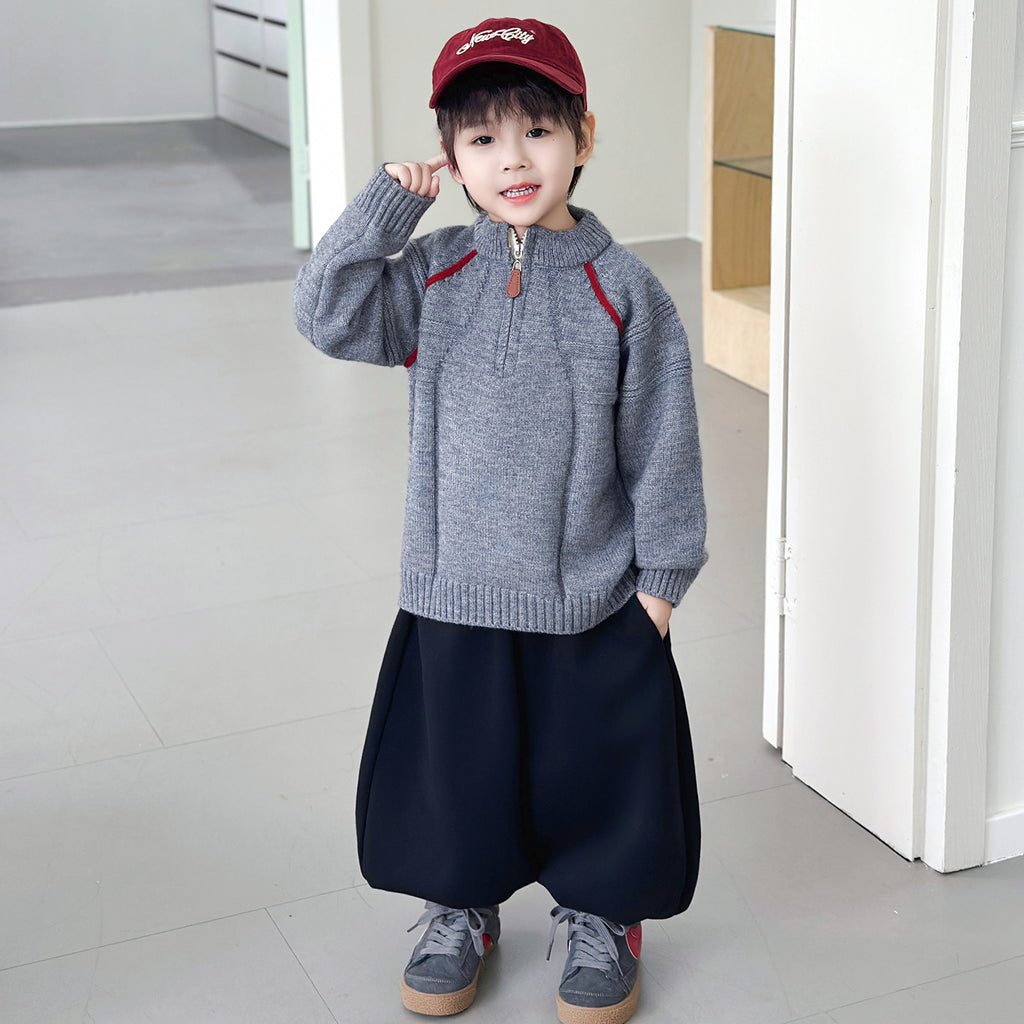 Boys Half Zip Knit Sweater Autumn Winter Fashionable Trendy Top