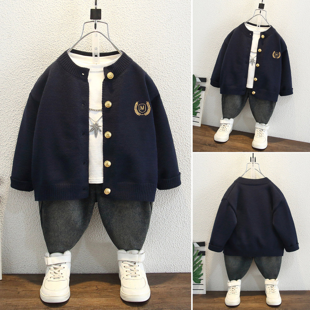 Boys Preppy Style Knit Cardigan Autumn Winter Sweater