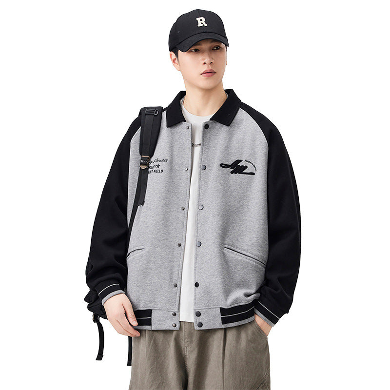 Men's Casual Color-Block Baseball Jacket, Preppy Style Sporty Outerwear