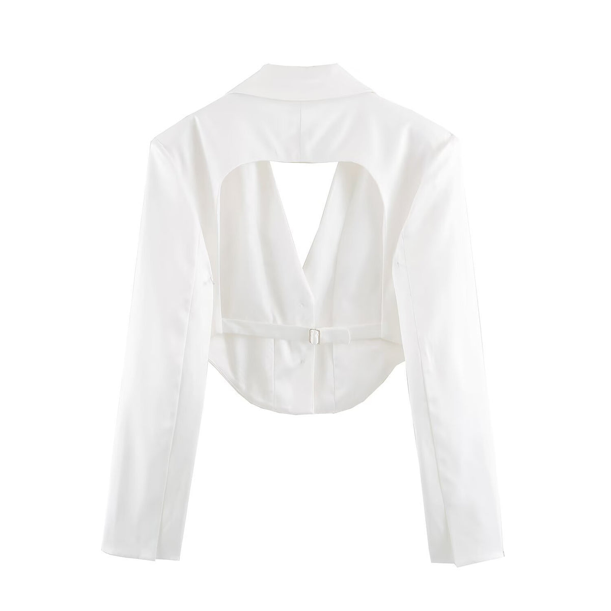 Silk textured backless short suit jacket for women