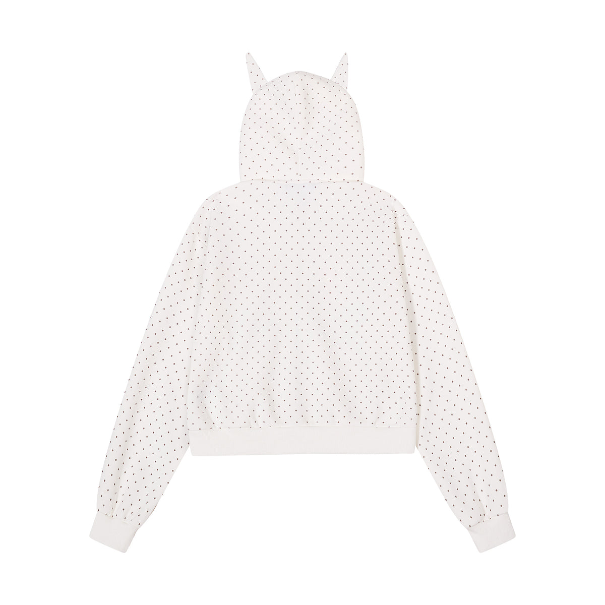 Women's Hooded Cardigan Sweatshirt with Cat Ear Details and Fun Cartoon Polka Dot Print