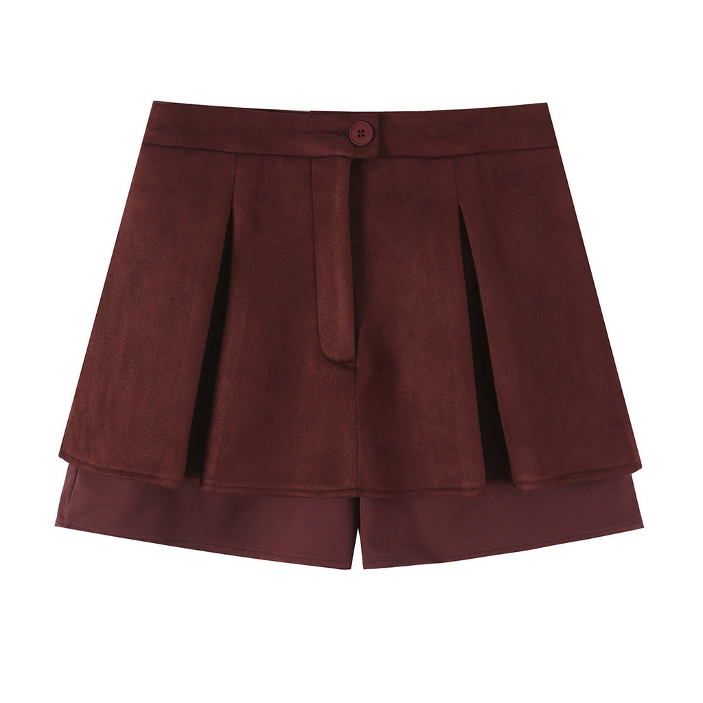 Knot button suede texture suit+half skirt set for women