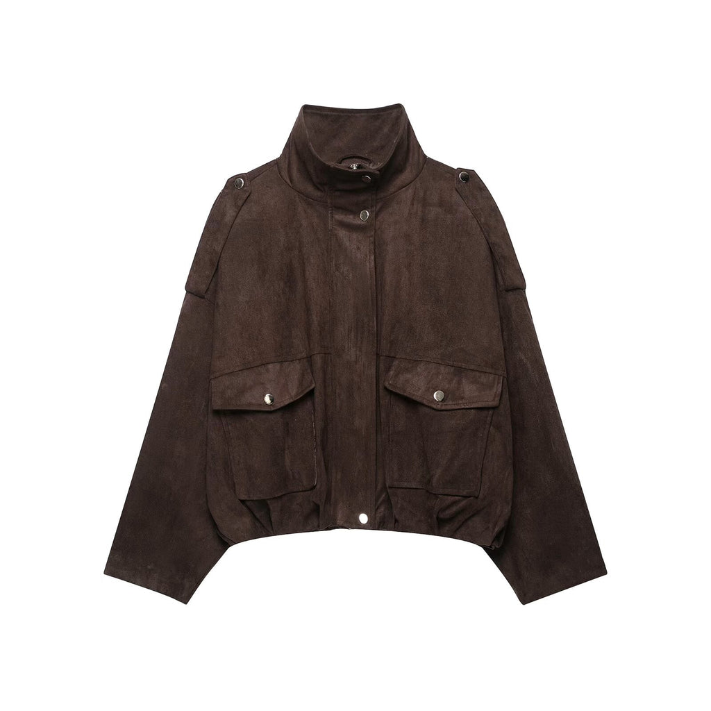 Suede textured large pocket decorative workwear jacket