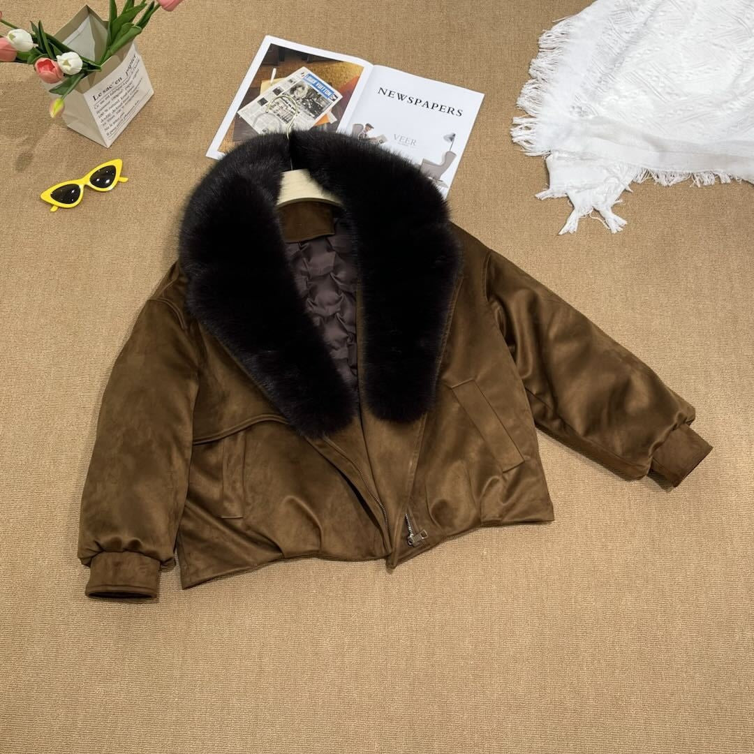 Women's Short Faux Fox Fur Collar Parka Coat