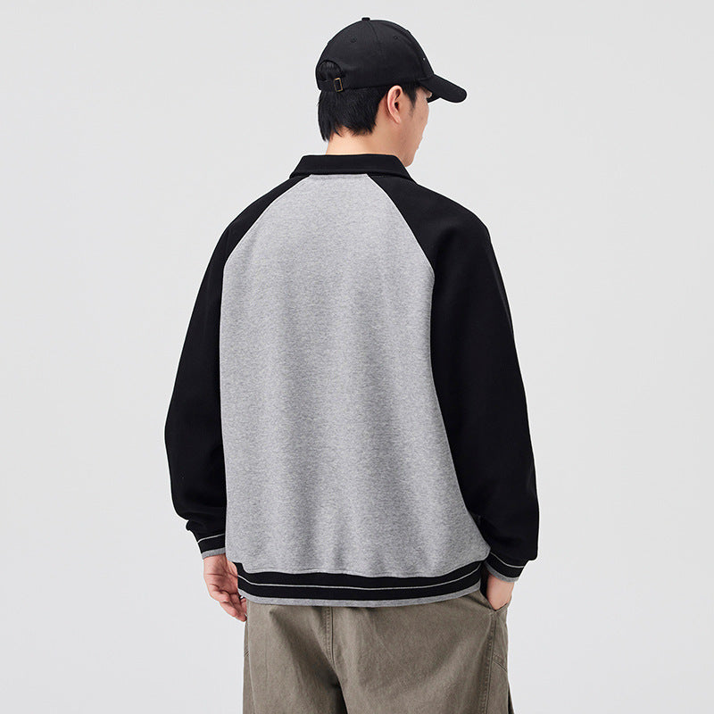 Men's Casual Color-Block Baseball Jacket, Preppy Style Sporty Outerwear
