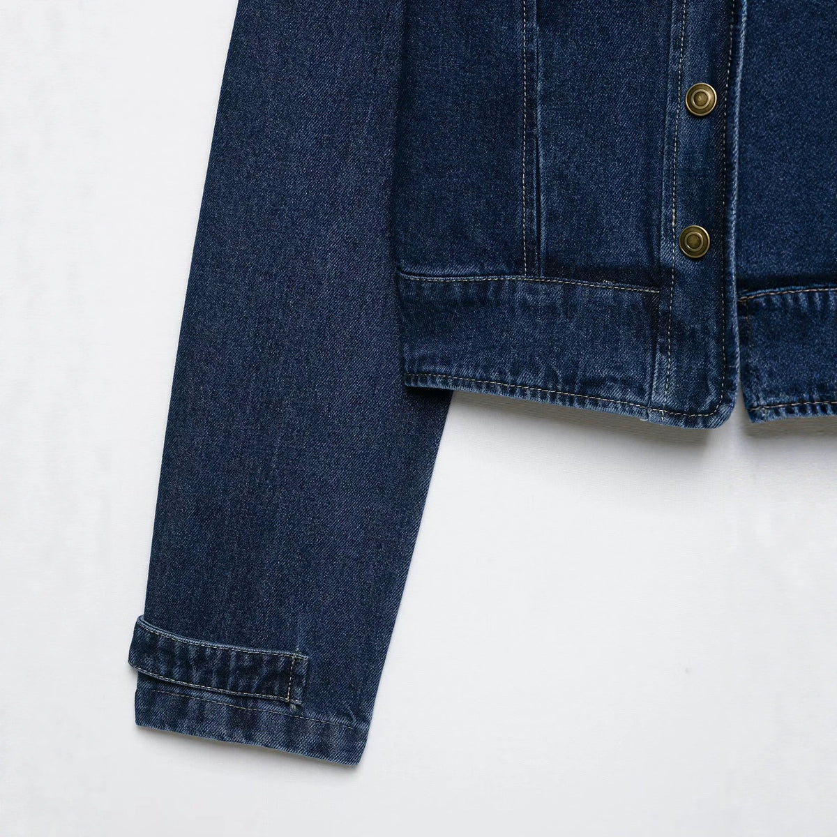 Double row button decoration stand collar denim jacket for women