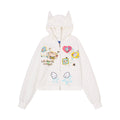 Women's Hooded Cardigan Sweatshirt with Cat Ear Details and Fun Cartoon Polka Dot Print
