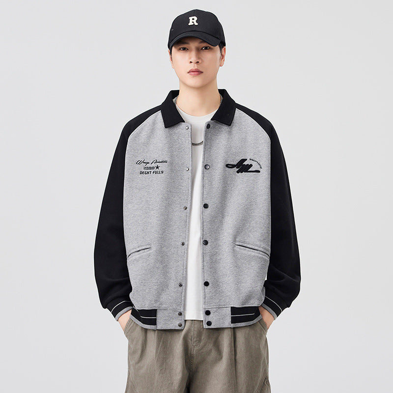 Men's Casual Color-Block Baseball Jacket, Preppy Style Sporty Outerwear
