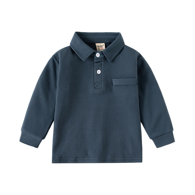 Long Sleeve Thickened Turn-Down Collar T-Shirt Baby Top Kids Clothing Wholesale