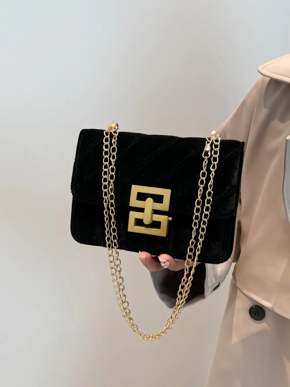 Sac à bandoulière chaîne en couleur unie