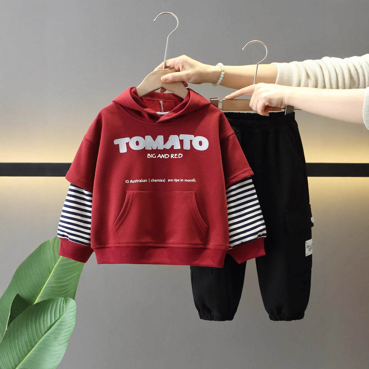 Boys Spring Autumn Sportswear Suit Fake Two-Piece Hoodie Set