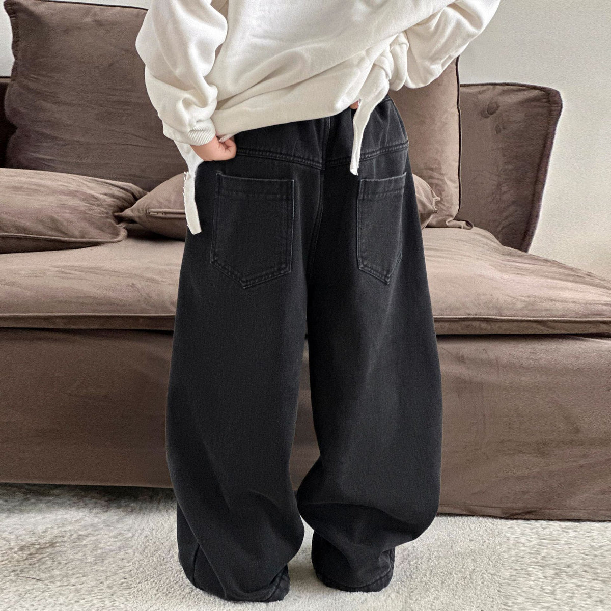 Boys Fleece-Lined Jeans  Fall Winter Thickened Loose Fit