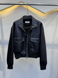Veste courte en cuir noire pour homme