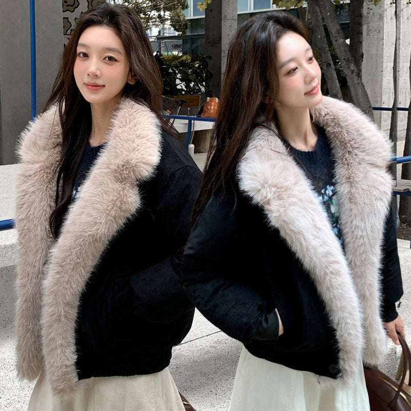 Vintage Thickened Short Fur Collar Fleece Lined Winter Parka