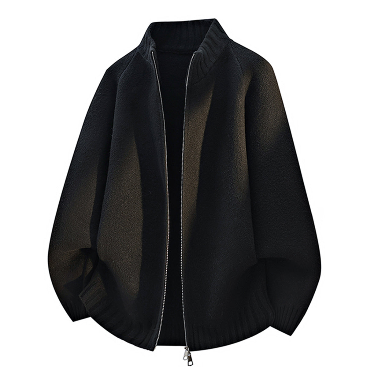 Men's Minimalist Stand Collar Zipper Cardigan Loose Fit Knitwear Jacket