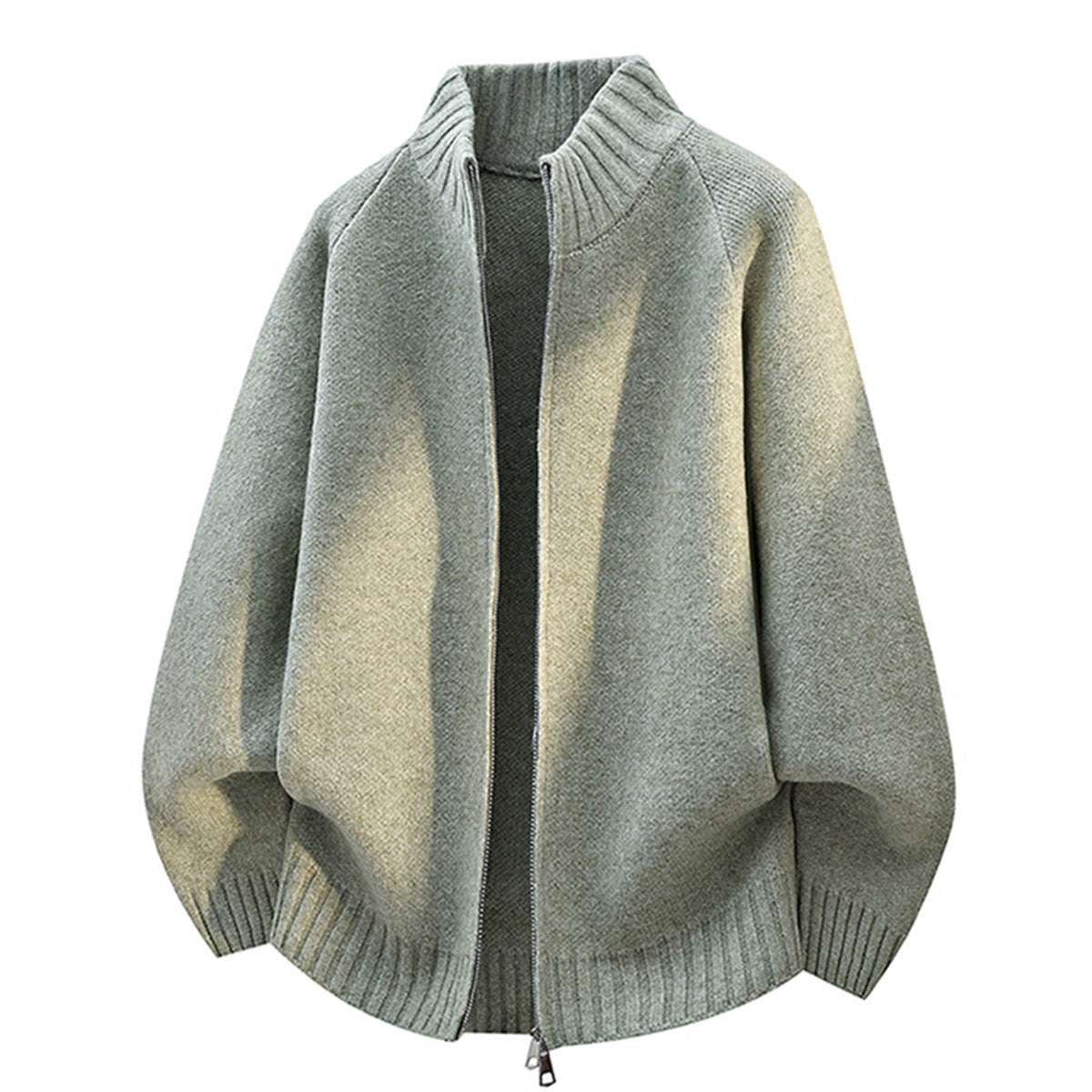 Men's Minimalist Stand Collar Zipper Cardigan Loose Fit Knitwear Jacket