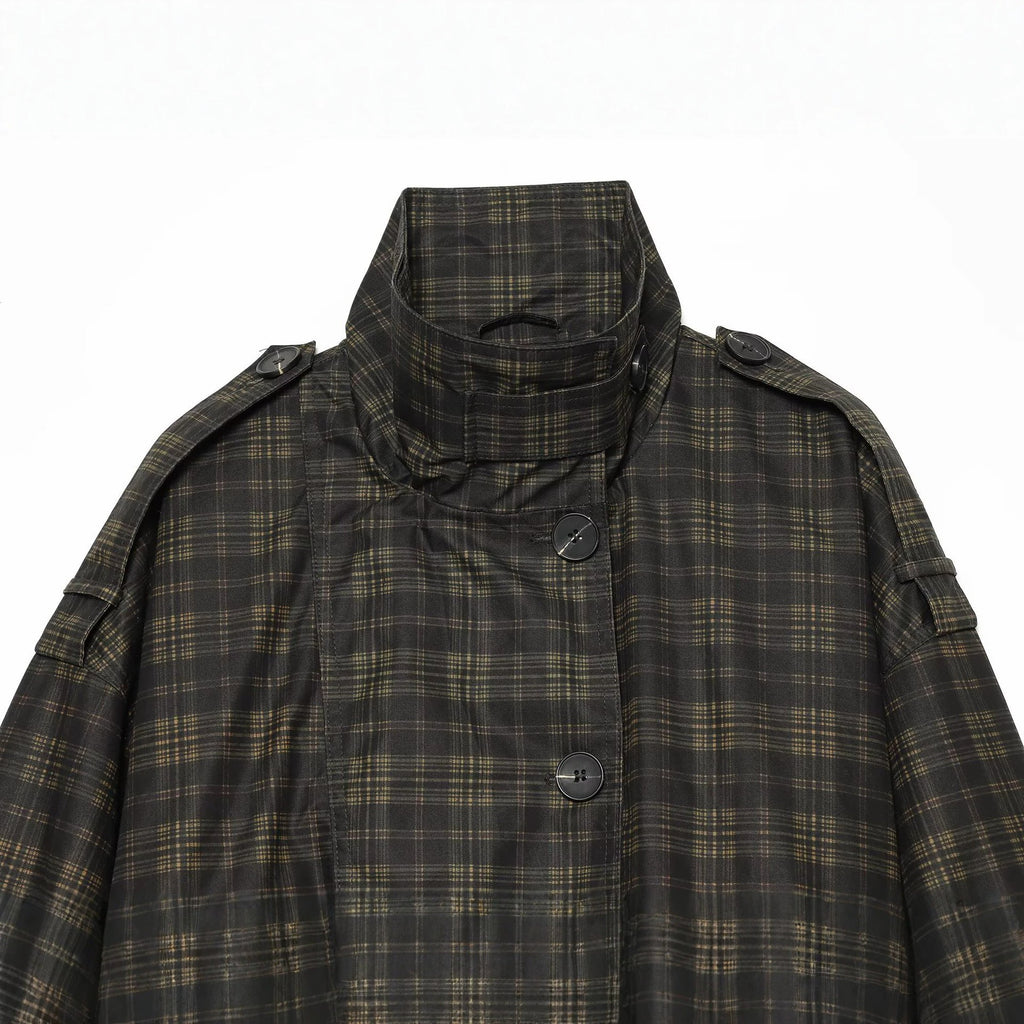 Women's long sleeved standing collar checkered pilot jacket