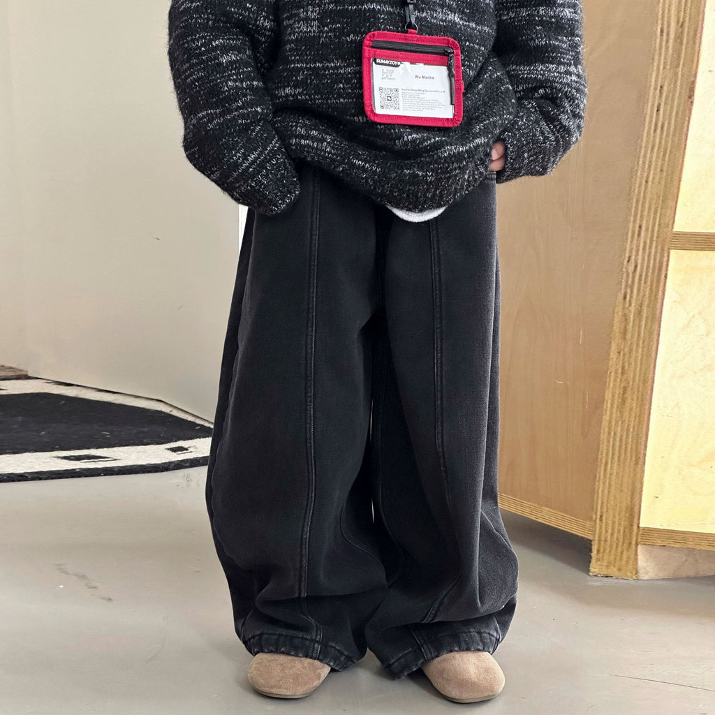 Boys Fleece-Lined Jeans  Fall Winter Thickened Loose Fit