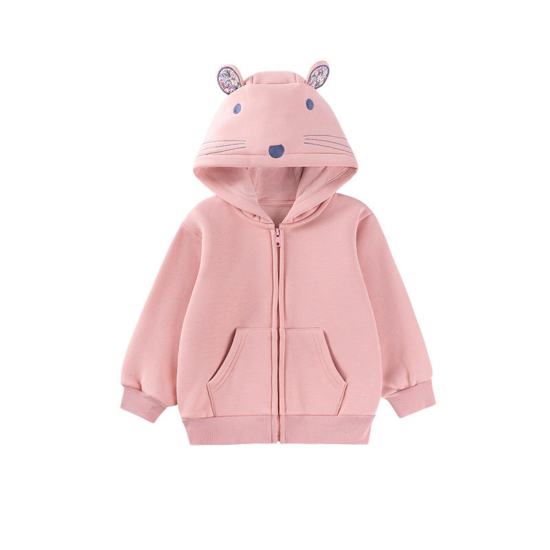 Children's Hoodie, Autumn Fleece Lined Solid Color Jacket, Cute Hooded Baby Top
