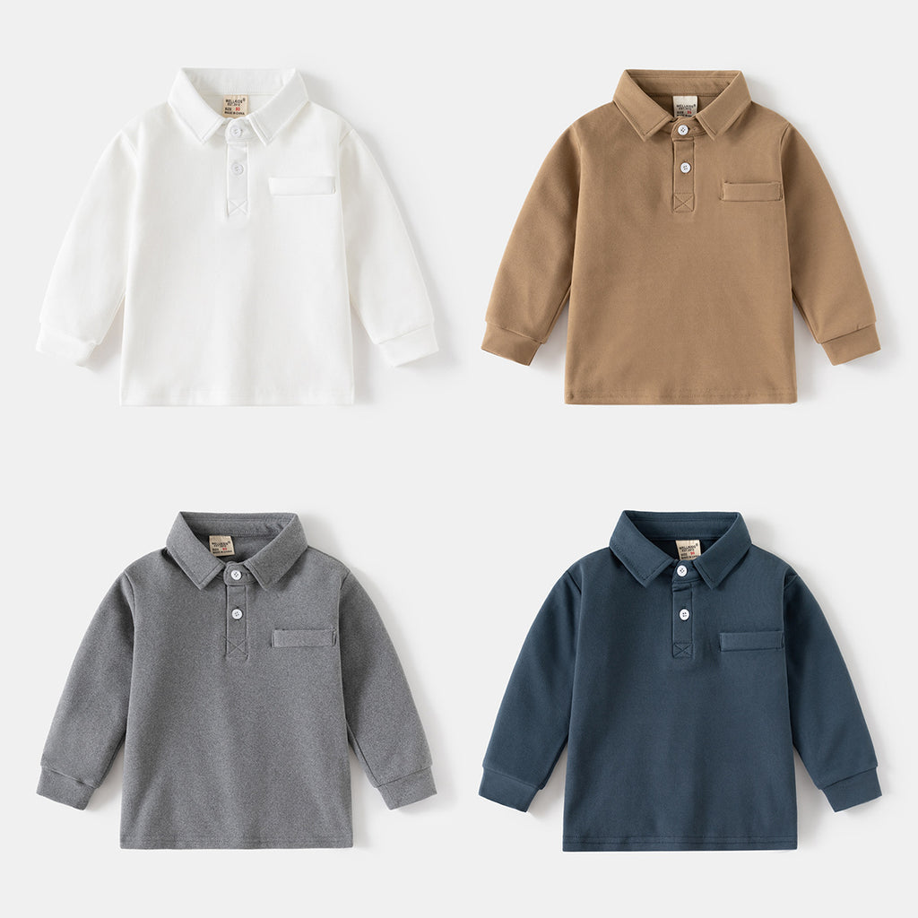 Long Sleeve Thickened Turn-Down Collar T-Shirt Baby Top Kids Clothing Wholesale