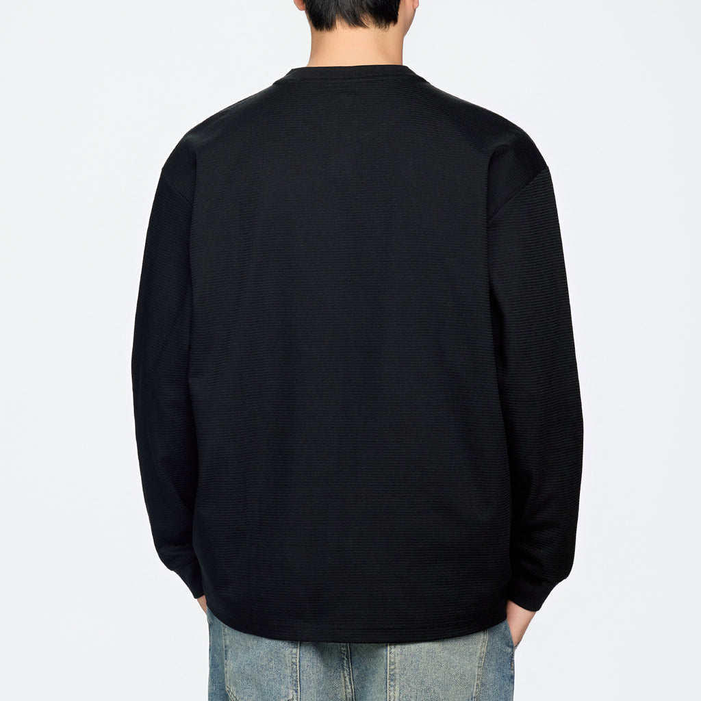 Retro Textured Long Sleeve Henley Neck Men's T-Shirt