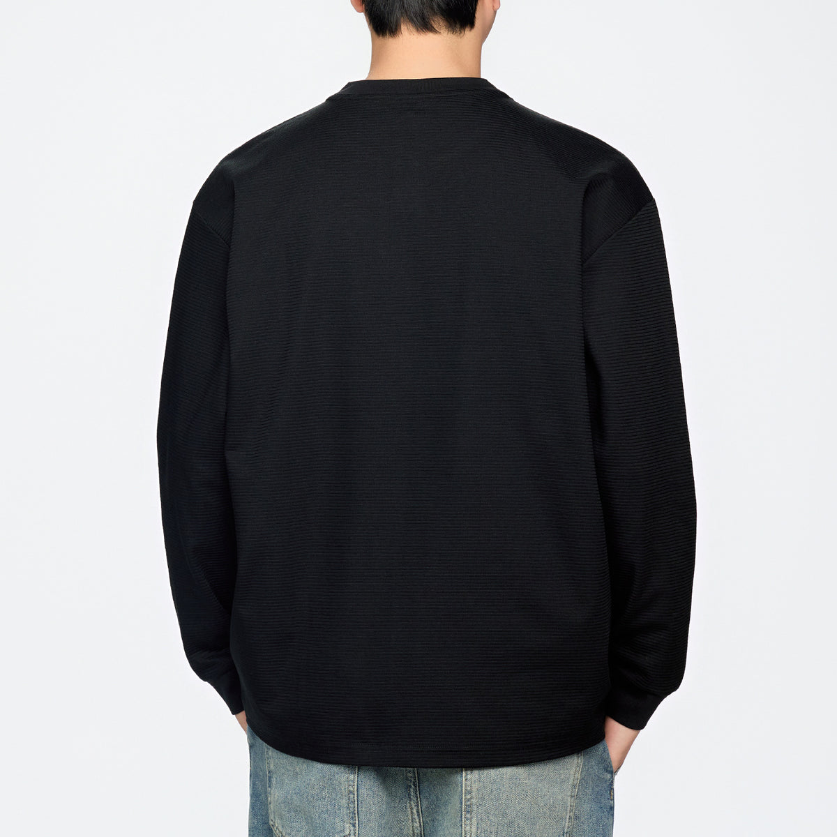 Retro Textured Long Sleeve Henley Neck Men's T-Shirt
