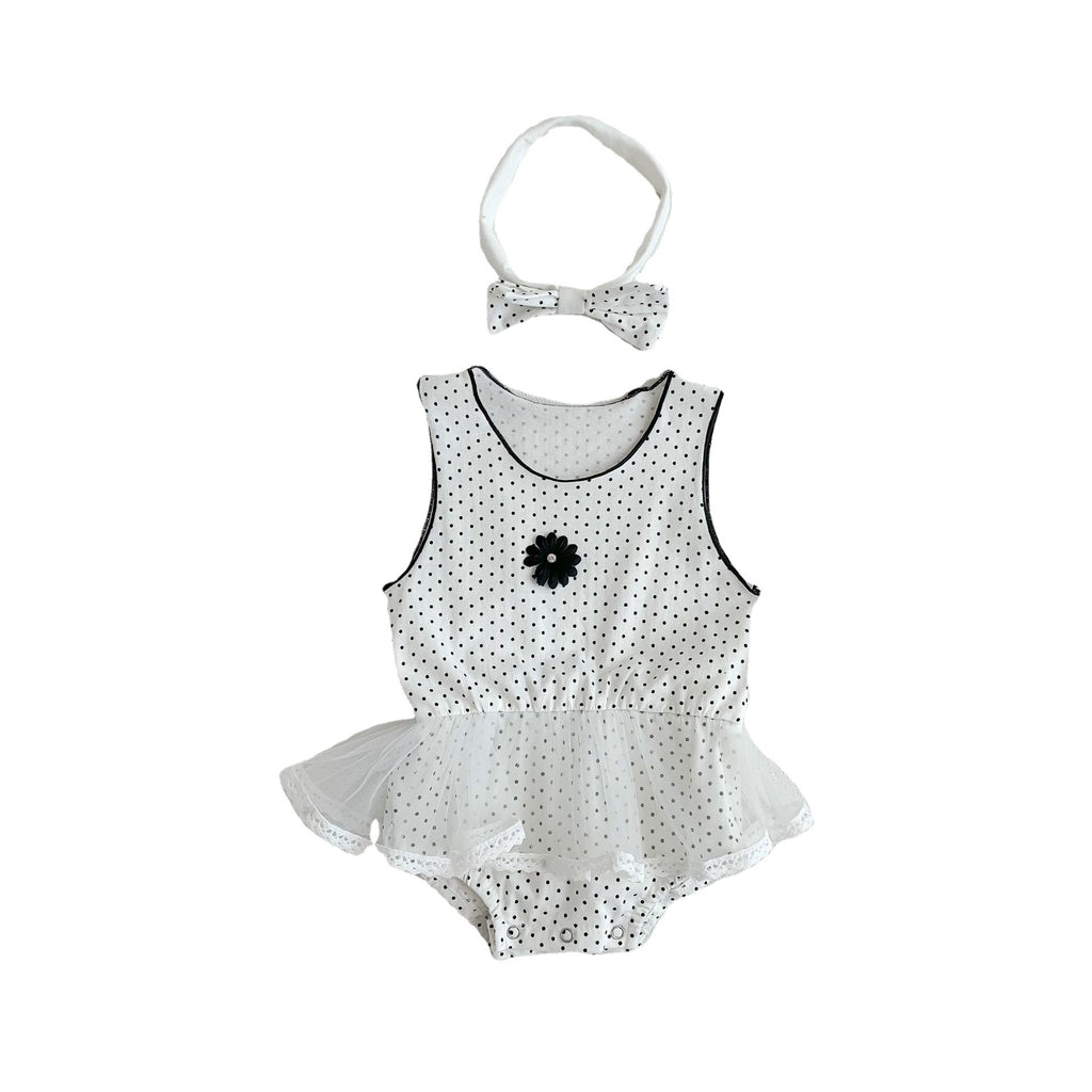 Summer Infant Toddler Romper for Girls, Polka Dot Print Sleeveless Bodysuit Baby Onesie Crawling Suit