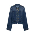 Double row button decoration stand collar denim jacket for women