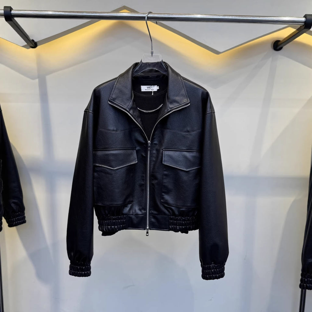 Veste courte en cuir noire pour homme