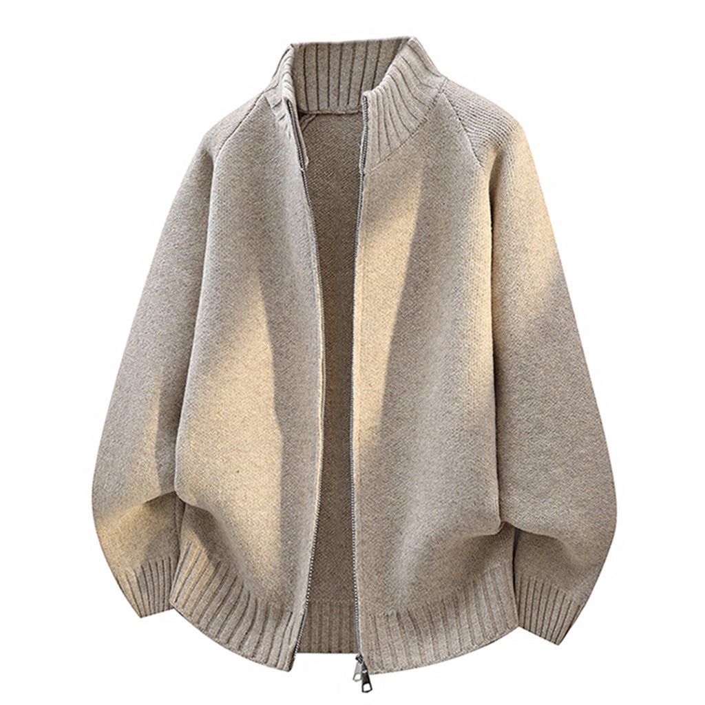 Men's Minimalist Stand Collar Zipper Cardigan Loose Fit Knitwear Jacket