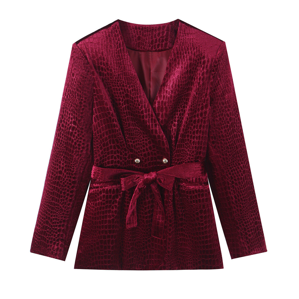 Velvet embossed V-neck suit+pants set for women