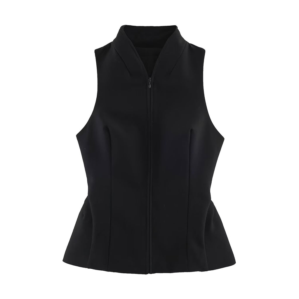 Short skirt style sleeveless standing collar vest for women in vest