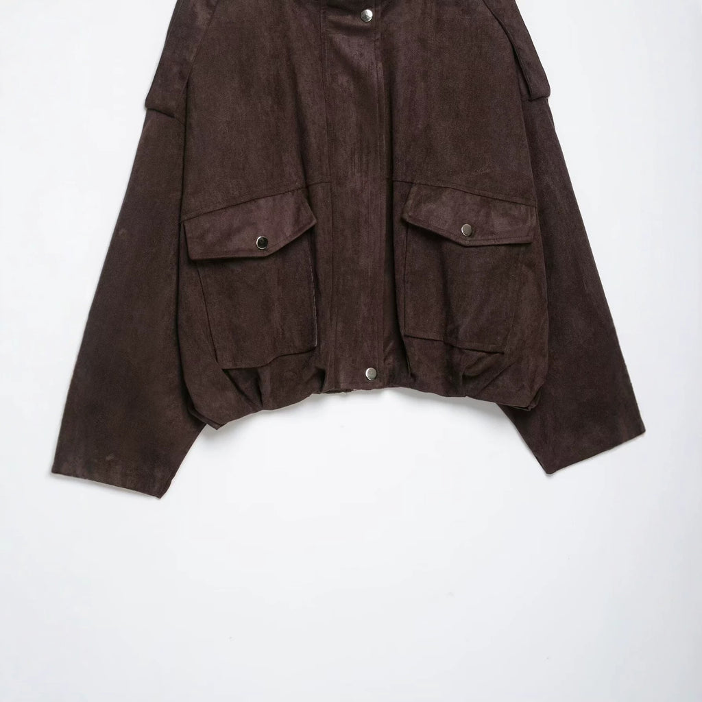 Suede textured large pocket decorative workwear jacket