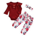 Baby Girl Newborn Clothes Set Fashion Autumn Toddler Outfit Solid Color Romper Pants Headband Little New Born Infant Clothing