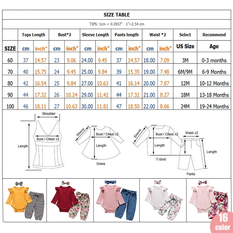 Baby Girl Newborn Clothes Set Fashion Autumn Toddler Outfit Solid Color Romper Pants Headband Little New Born Infant Clothing