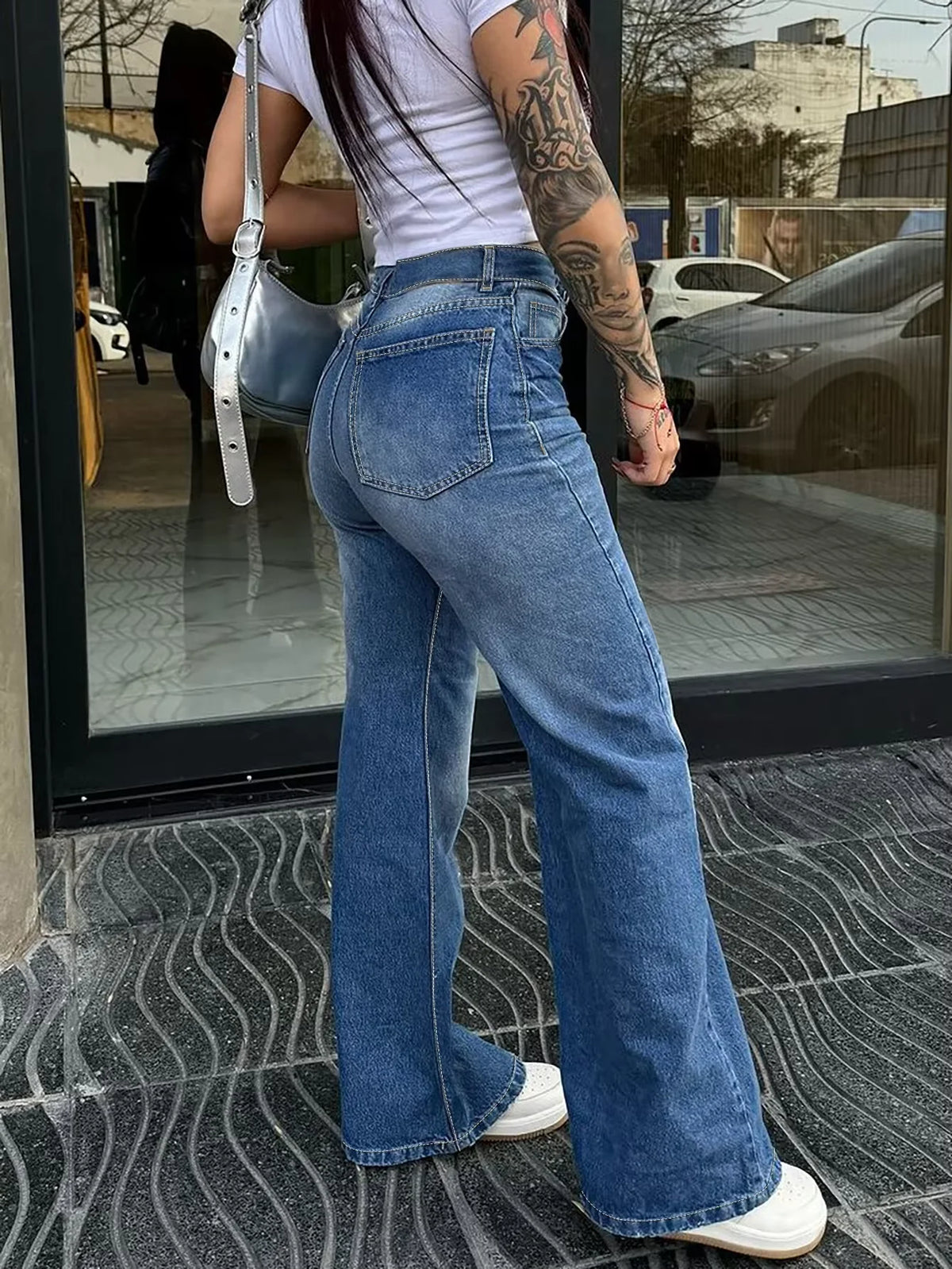 High Quality Vintage Casual Summer Women's Straight Denim Pants High Waist Wide Leg Long Jeans Stretchy Solid Pattern Washable