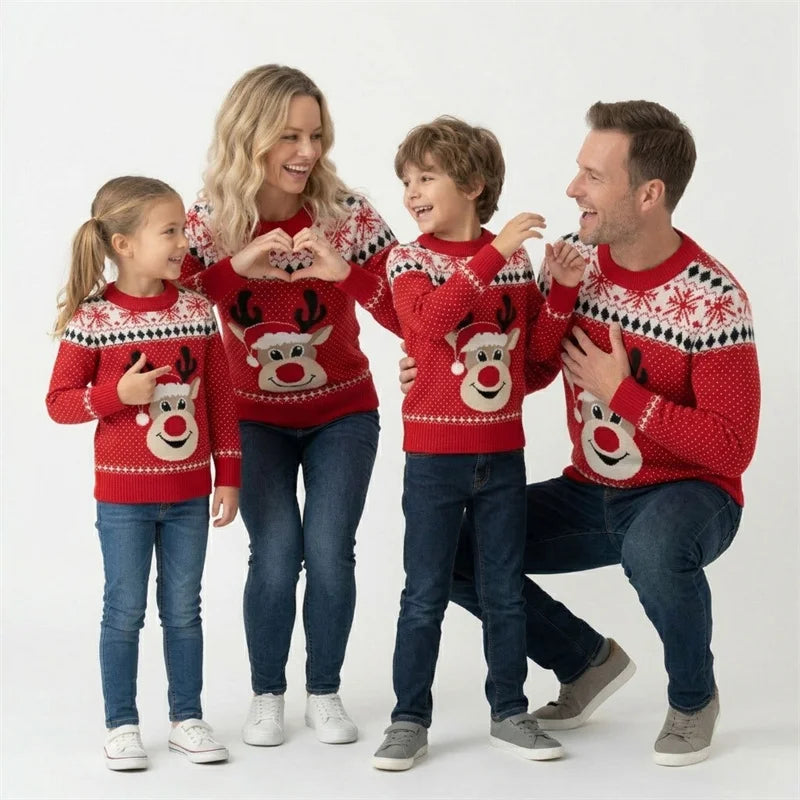 Winter Christmas Matching Sweaters for Parent-Child 2026 New Children's Father Mother Cartoon Family Knit Pullover Jumper