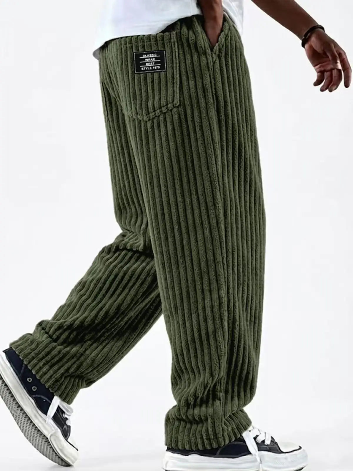 New Cargo Pants for Men Retro Style Men's Corduroy Cargo Pants with Multiple Pockets Mid-rise Solid Color Trousers for Wear Long
