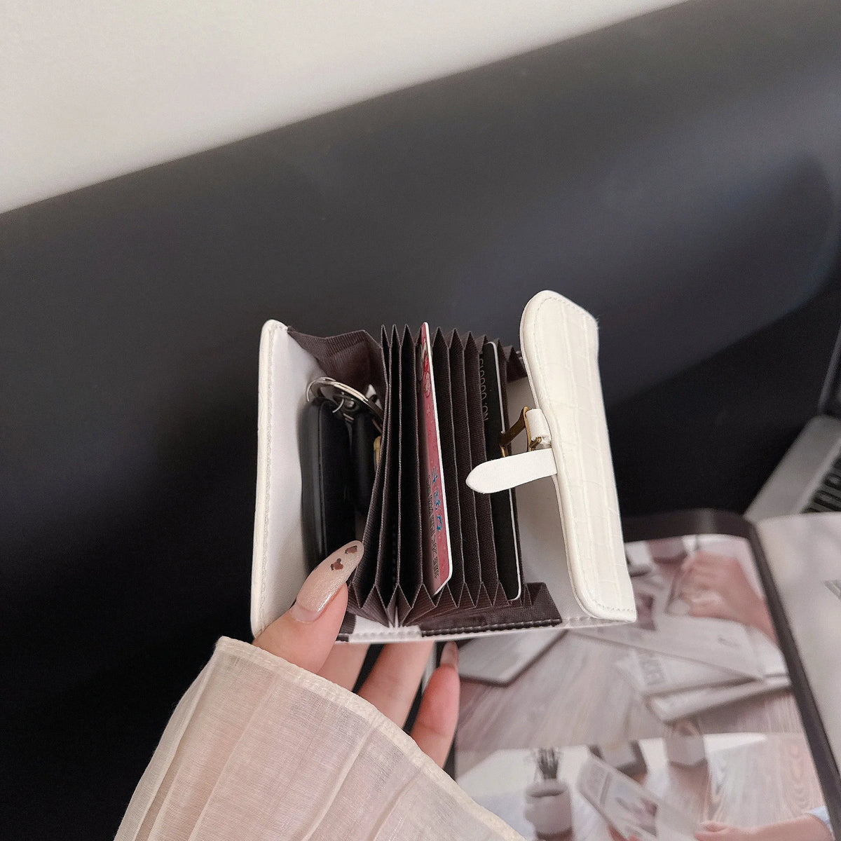 Crocodile Texture D Metal Buckle Accordion Card Wallet, 2 Colors Multi-slot Mini Purse for Bank Cards, Business Cards & Keys