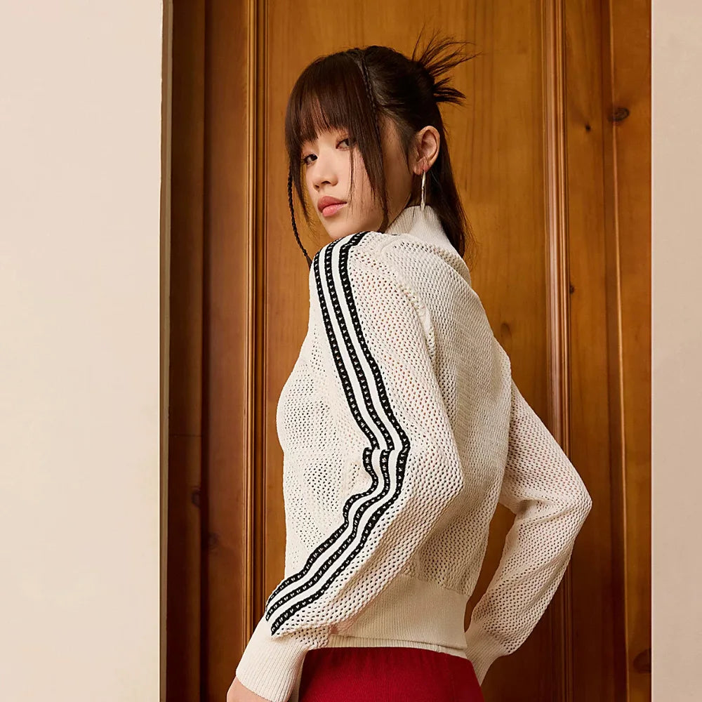 Pull tricoté Adidas Originals pour femme – élégant, confortable, col montant, fermeture zippée
