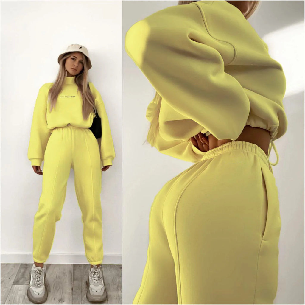 Sweatshirt  pant Women Letter Print Two Piece Set Casual Loose Suit High Waist Trousers Turtleneck Autumn Sweatpants Suits 2025