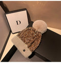 Winter Warm Knitted Hat Autumn/Winter Korean Versatile Glitter Sweet and Cute Dome Ear Protector Knitted Hat